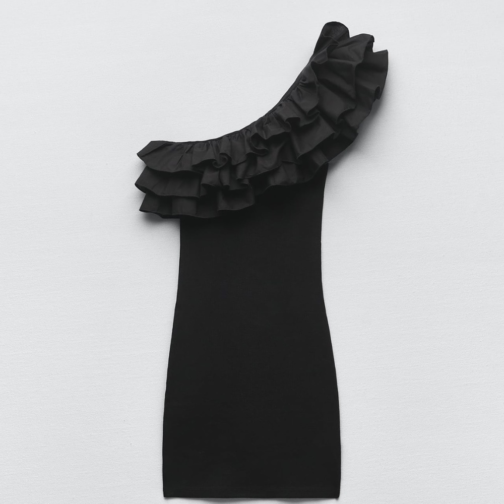 Zara Black One-Shoulder Ruffle Mini Dress - Picture 7 of 8
